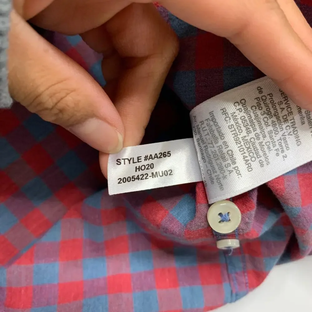 J Crew Shirt Mens M Medium Red Blue Secret Wash Classic Stretch Gingham Check